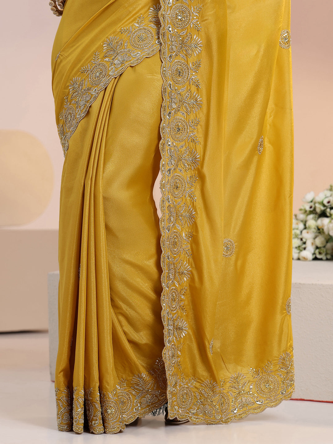  Libas Mustard Embroidered Silk Blend Saree 