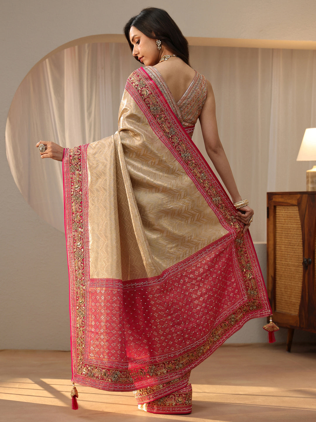  Libas Art Gold Silk Blend Saree with Embroidered Border 