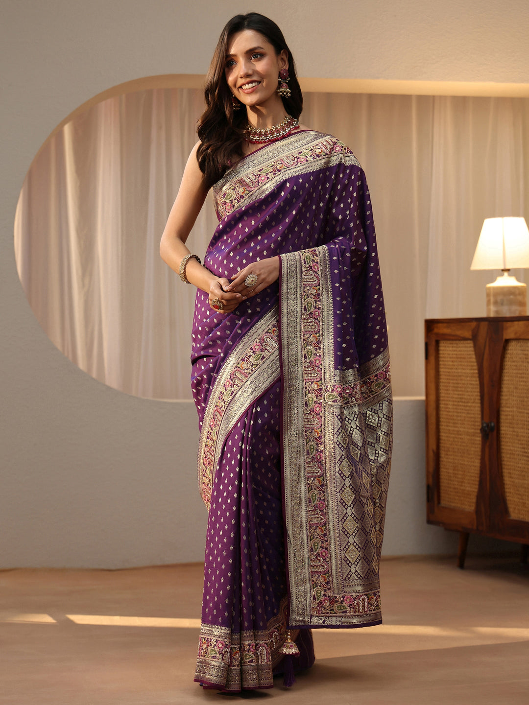  Libas Art Dark Purple Silk Blend Saree 
