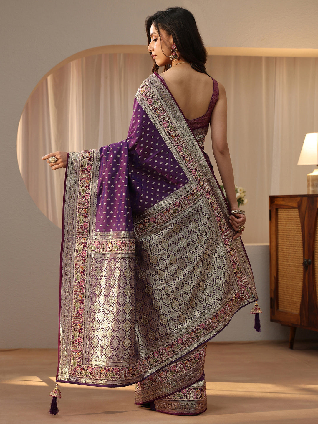  Libas Art Dark Purple Silk Blend Saree 
