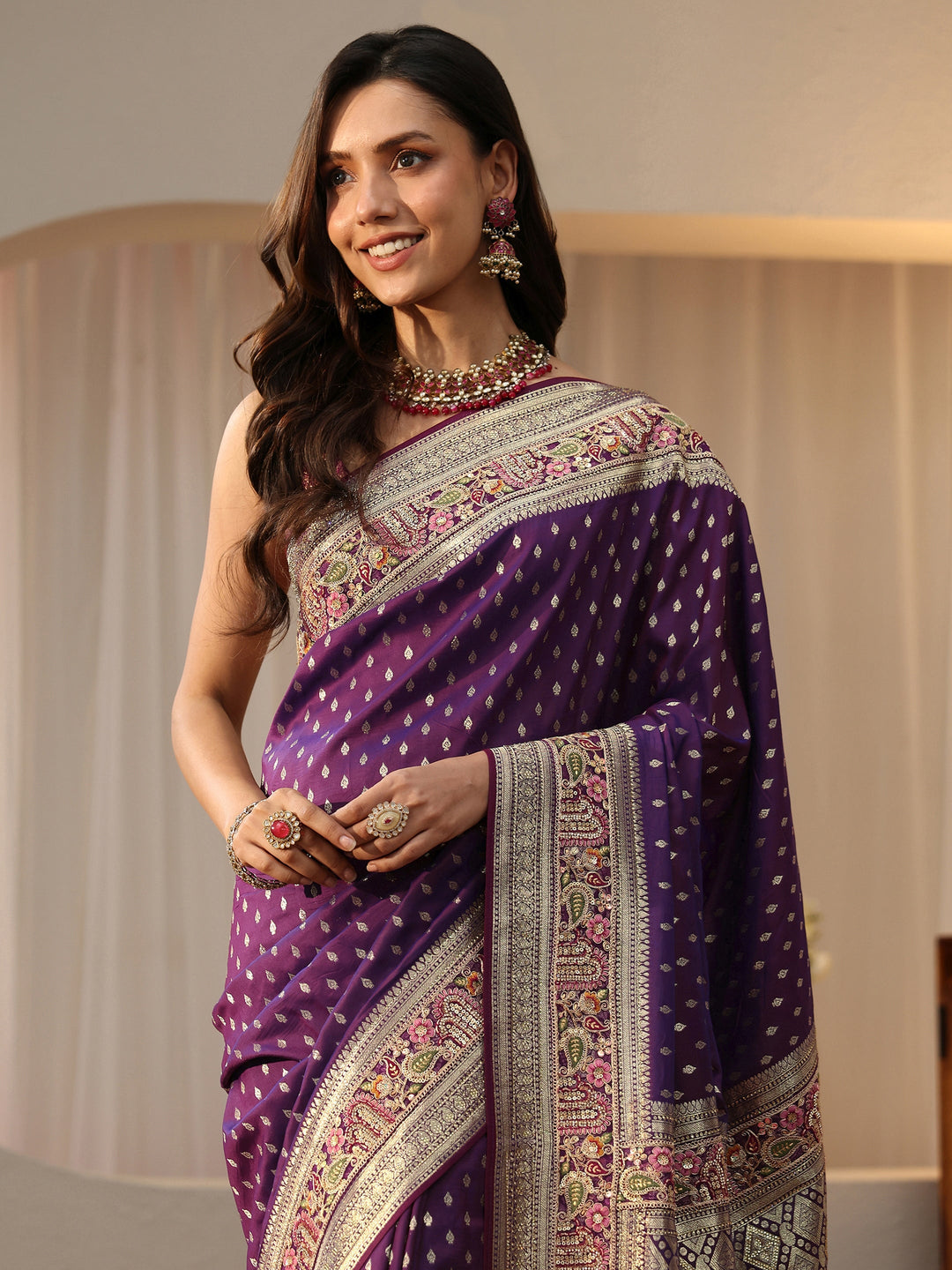  Libas Art Dark Purple Silk Blend Saree 
