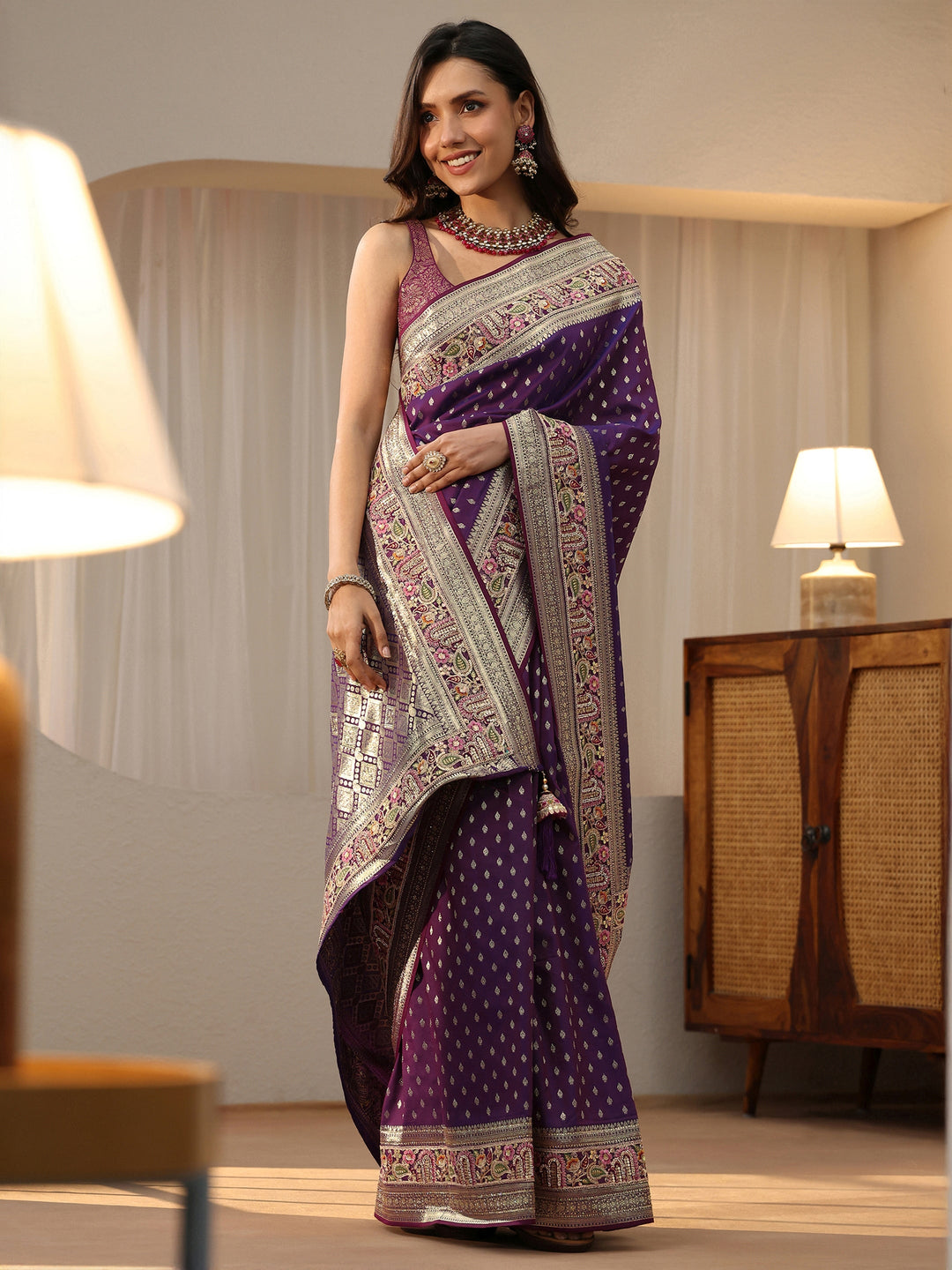  Libas Art Dark Purple Silk Blend Saree 