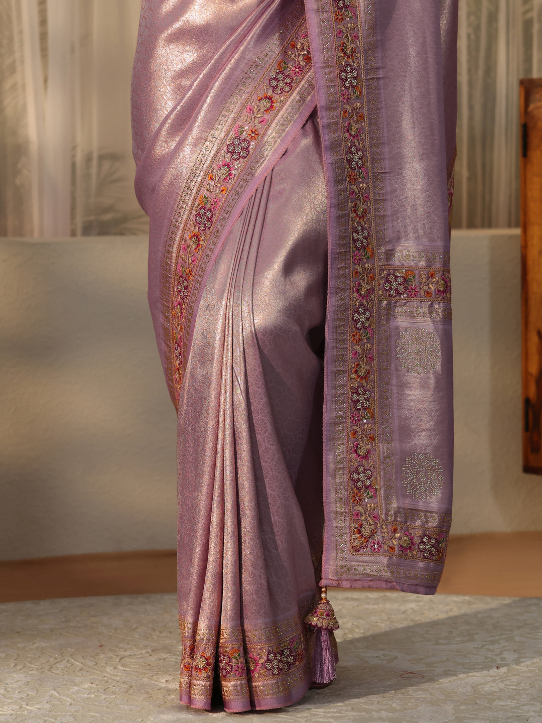  Libas Art Lavender Silk Blend Saree with Embroidered Border 