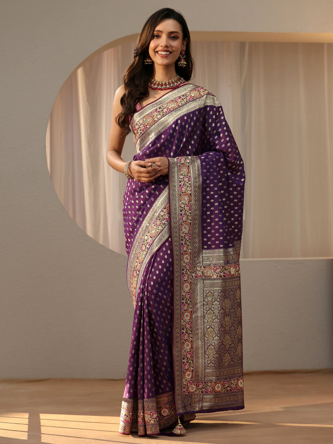  Libas Art Dark Purple Silk Blend Saree 