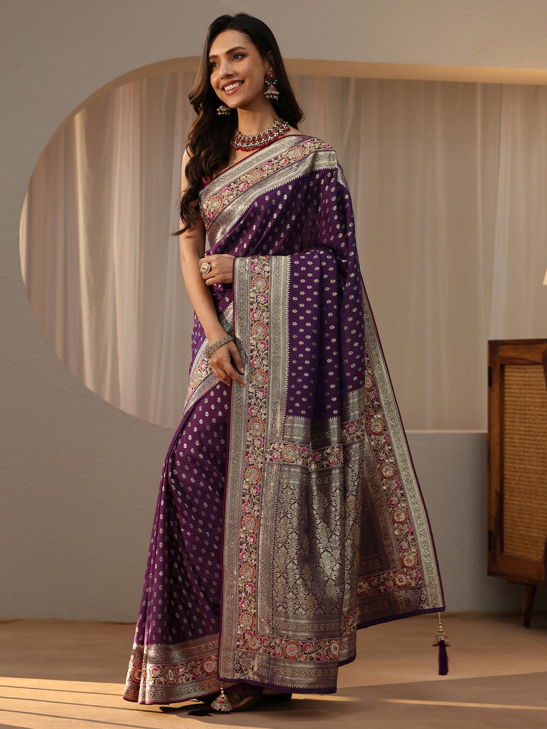  Libas Art Dark Purple Silk Blend Saree 