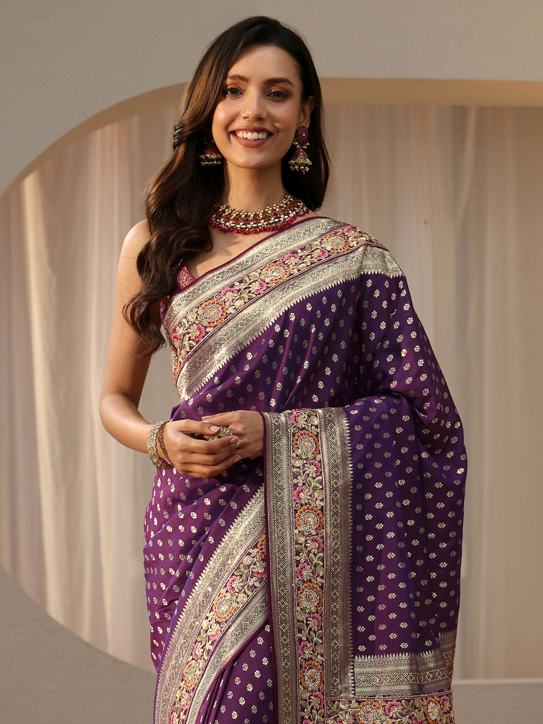  Libas Art Dark Purple Silk Blend Saree 