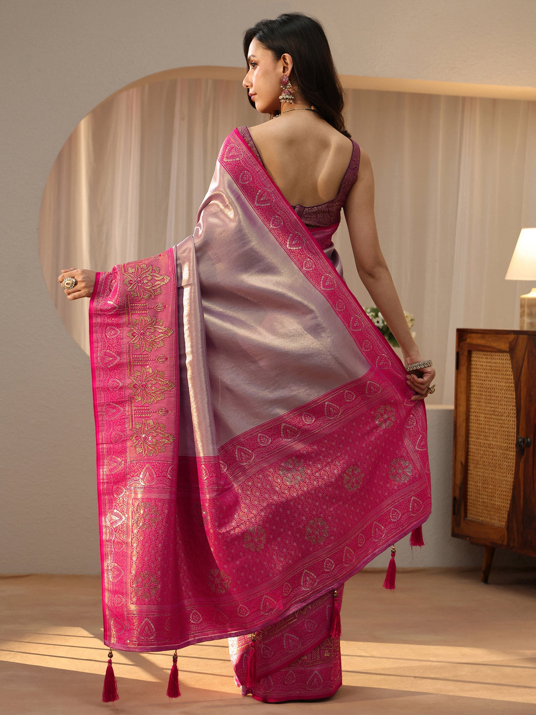  Lavender Silk Blend Saree with Woven Border 