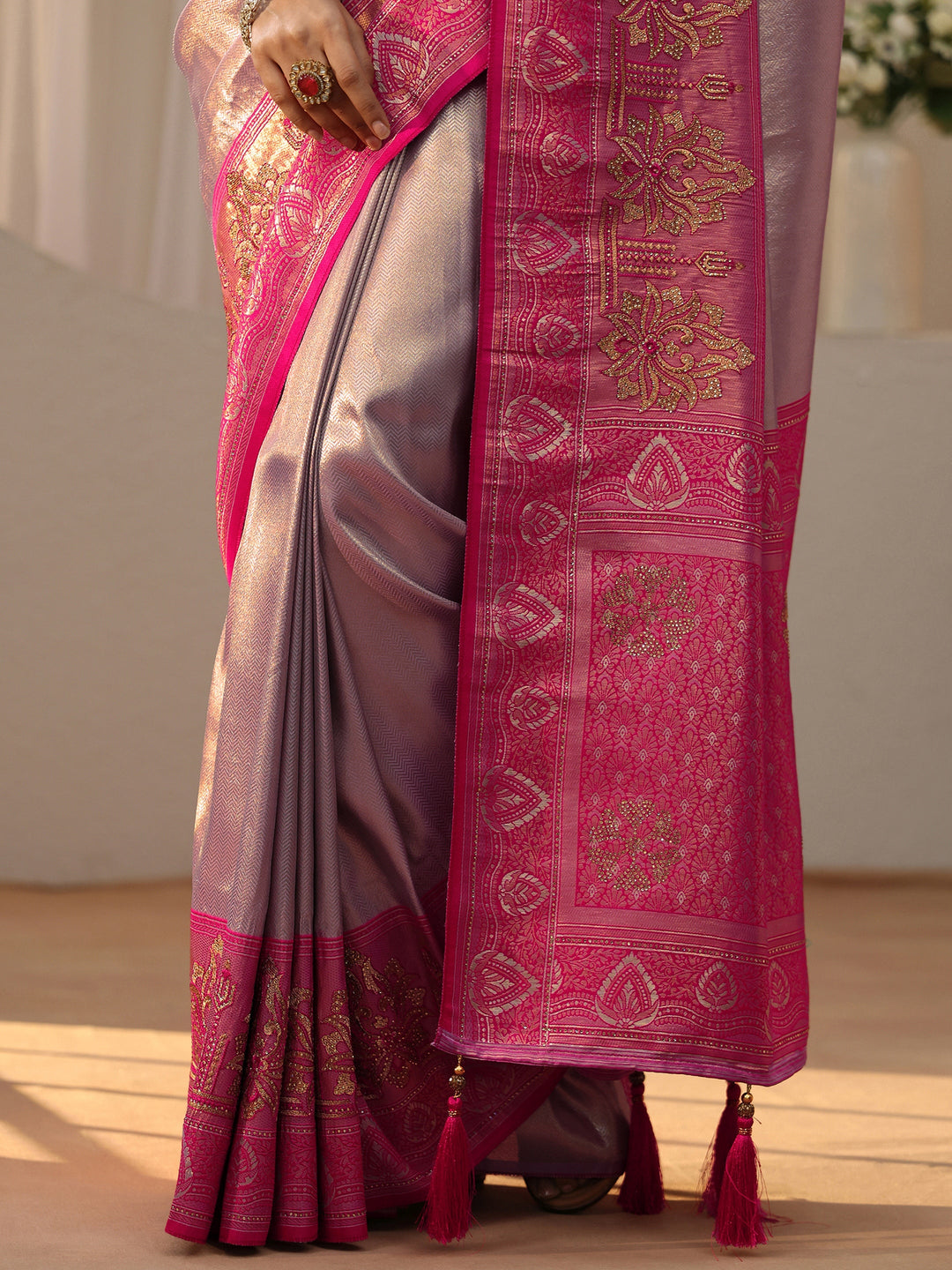  Lavender Silk Blend Saree with Woven Border 