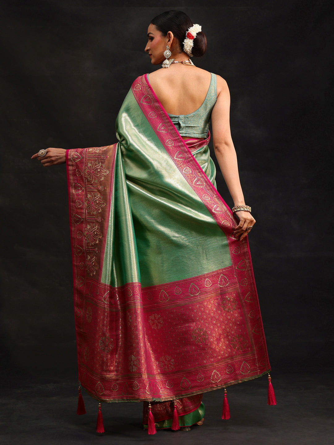  Libas Sea Green Woven Design Silk Blend Saree 