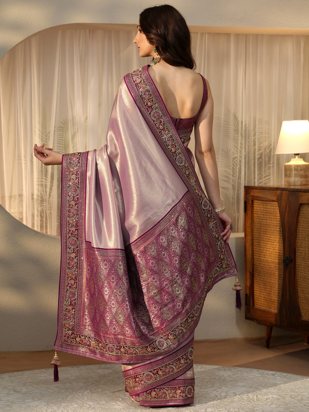  Libas Art Lavender Silk Blend Saree with Embroidered Border 