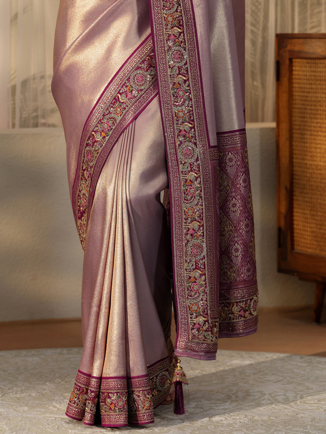  Libas Art Lavender Silk Blend Saree with Embroidered Border 
