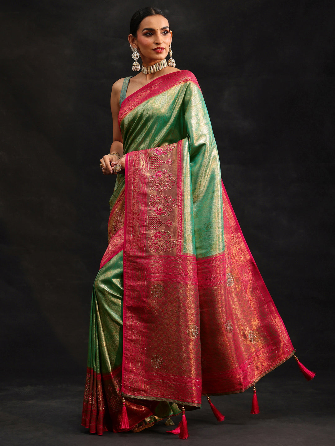  Libas Sea Green Woven Design Silk Blend Saree 