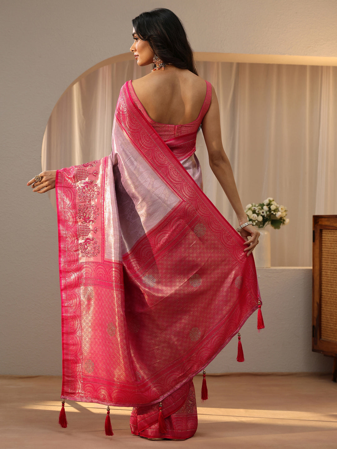  Lavender Silk Blend Saree with Woven Border 