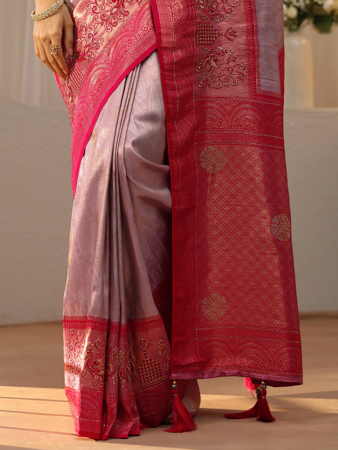  Lavender Silk Blend Saree with Woven Border 