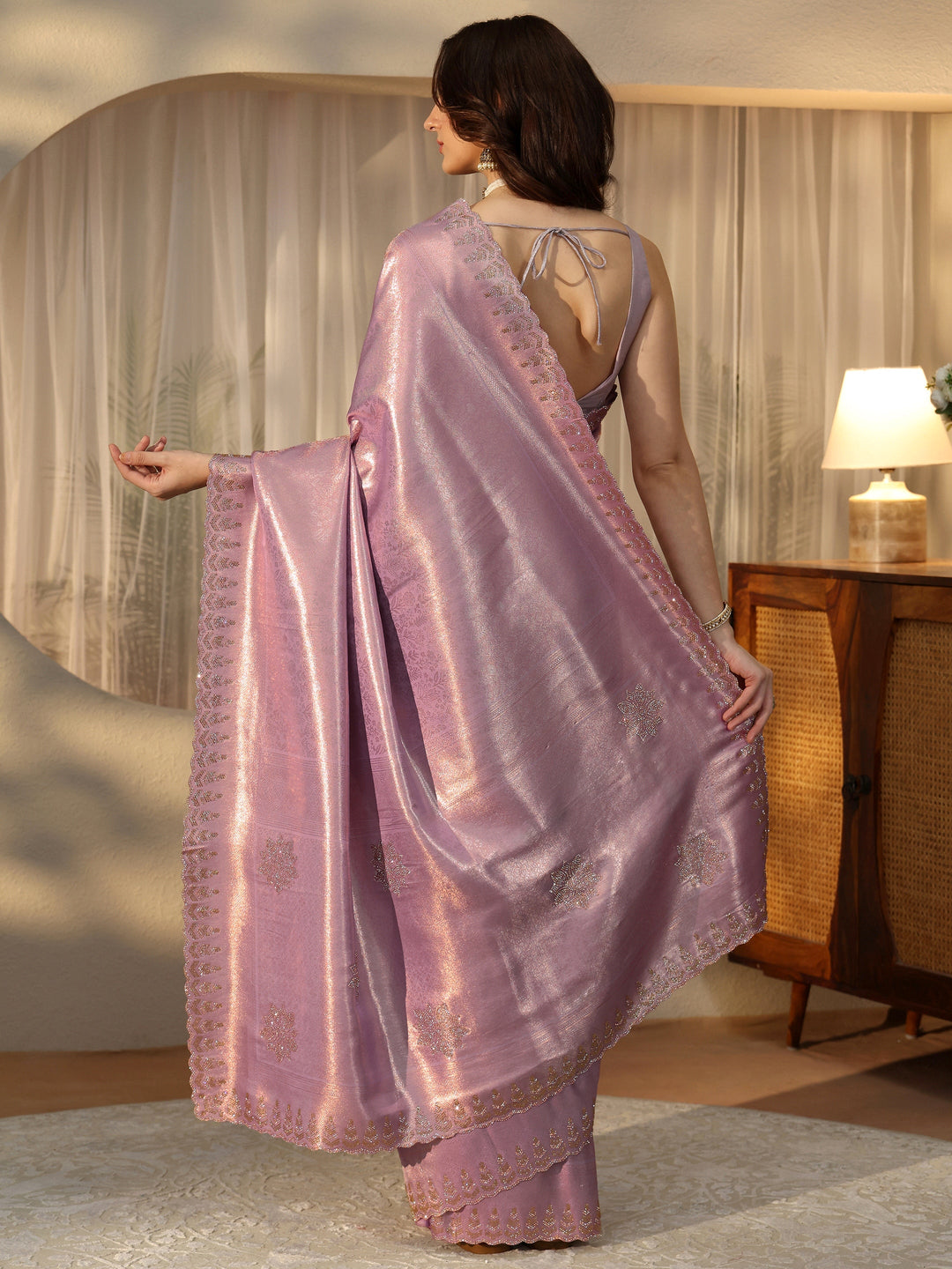  Lavender Silk Blend Saree with Embellished Border 