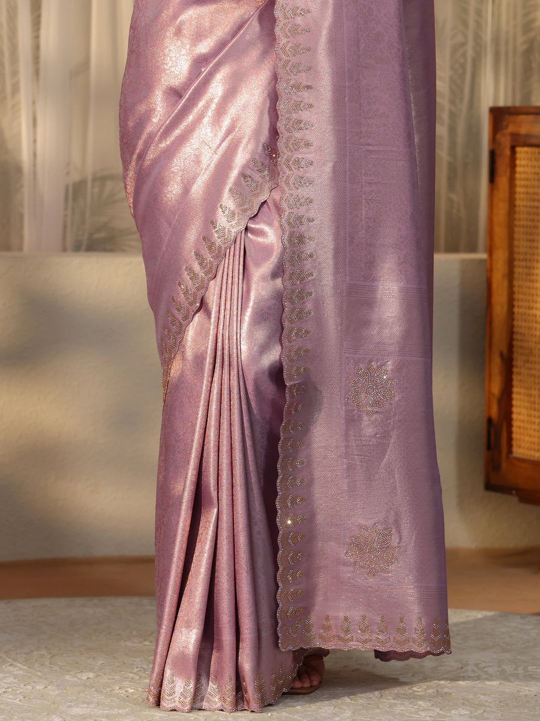  Lavender Silk Blend Saree with Embellished Border 