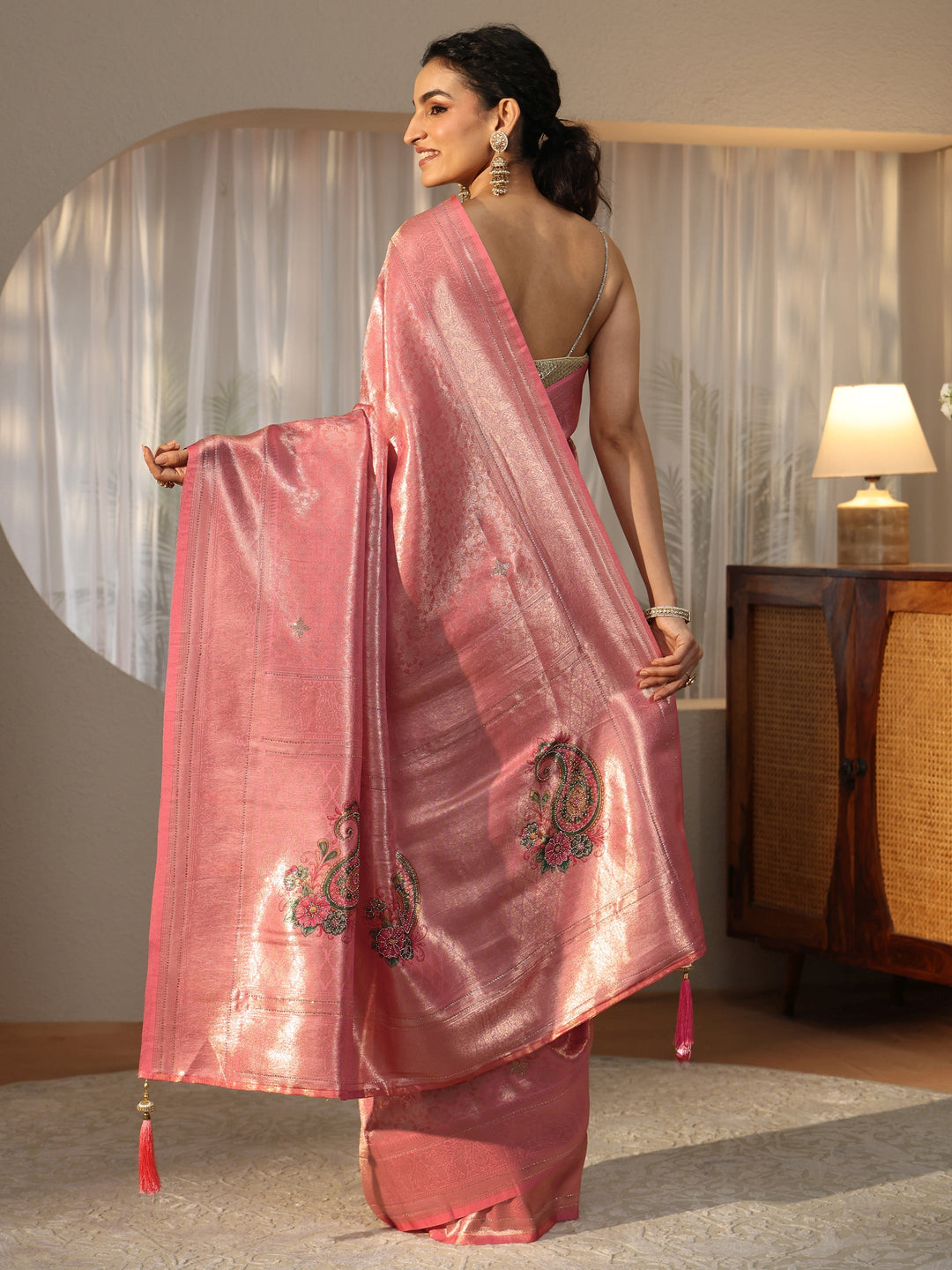  Peach Floral Silk Blend Saree 