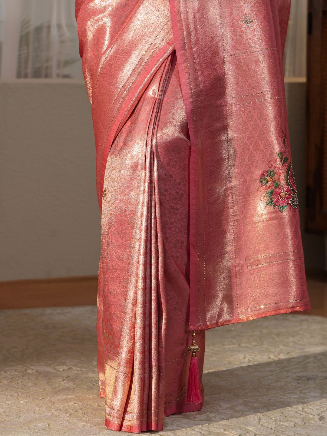  Peach Floral Silk Blend Saree 