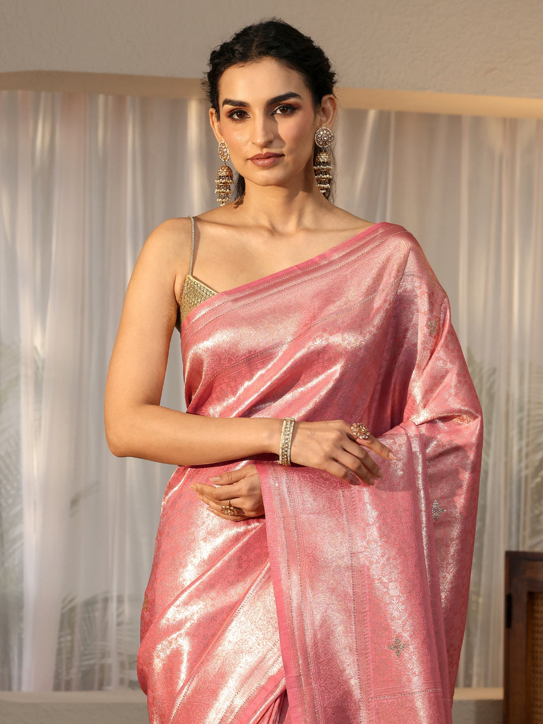  Peach Floral Silk Blend Saree 