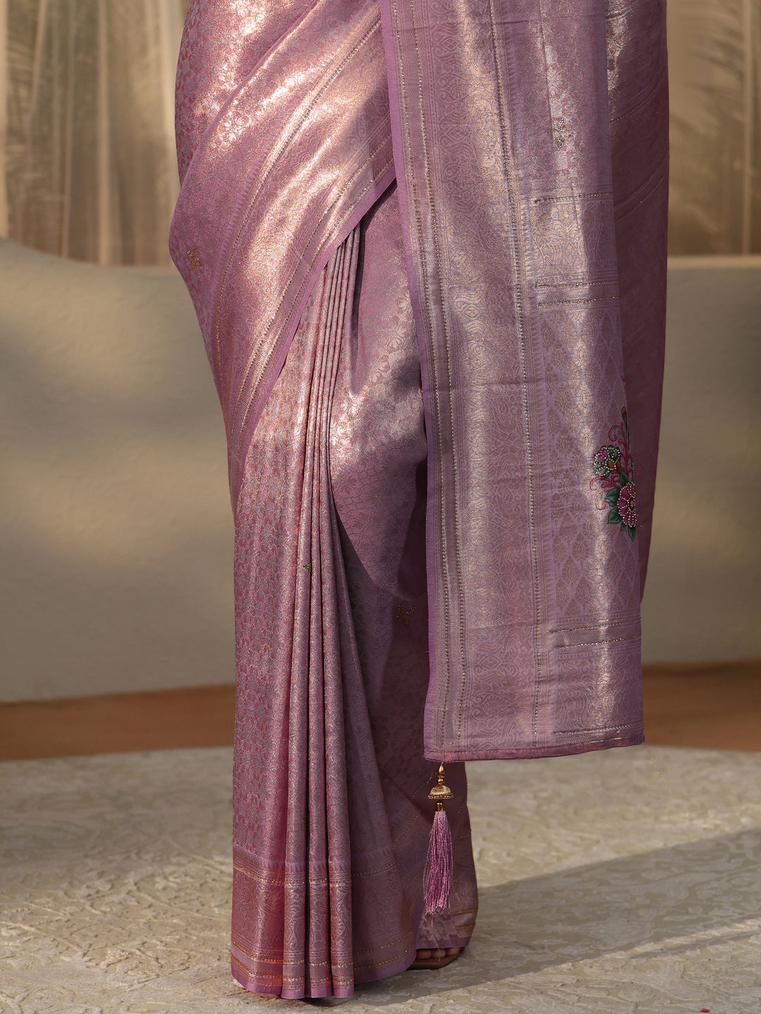  Lavender Floral Silk Blend Saree 