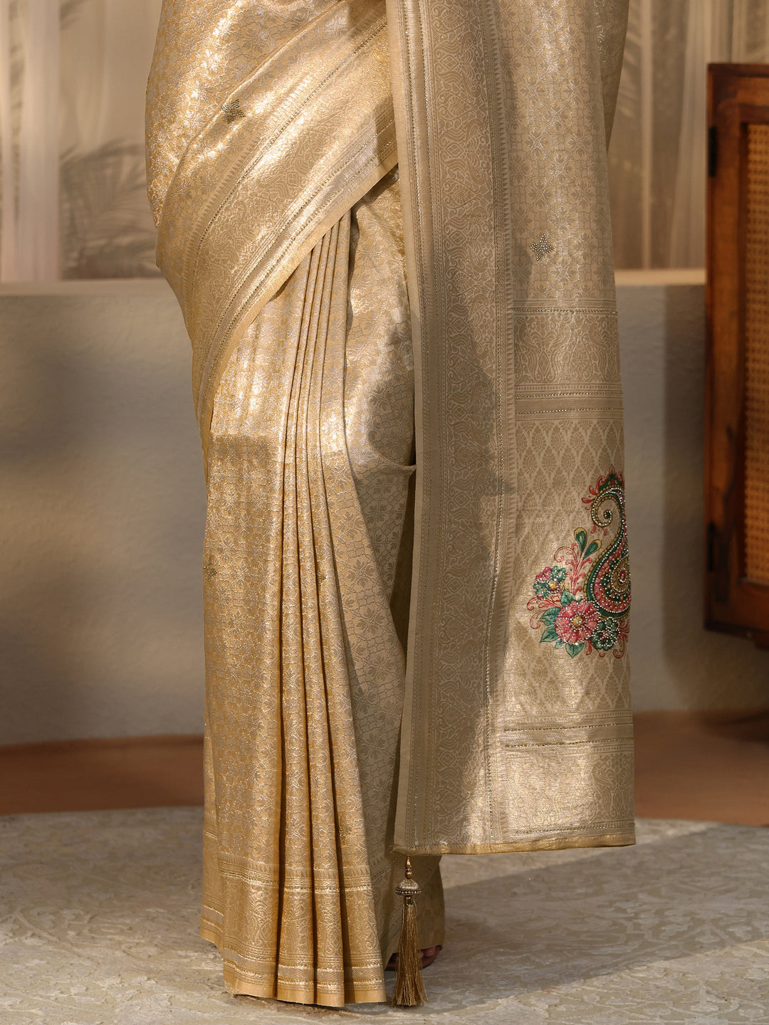  Gold Floral Silk Blend Saree 