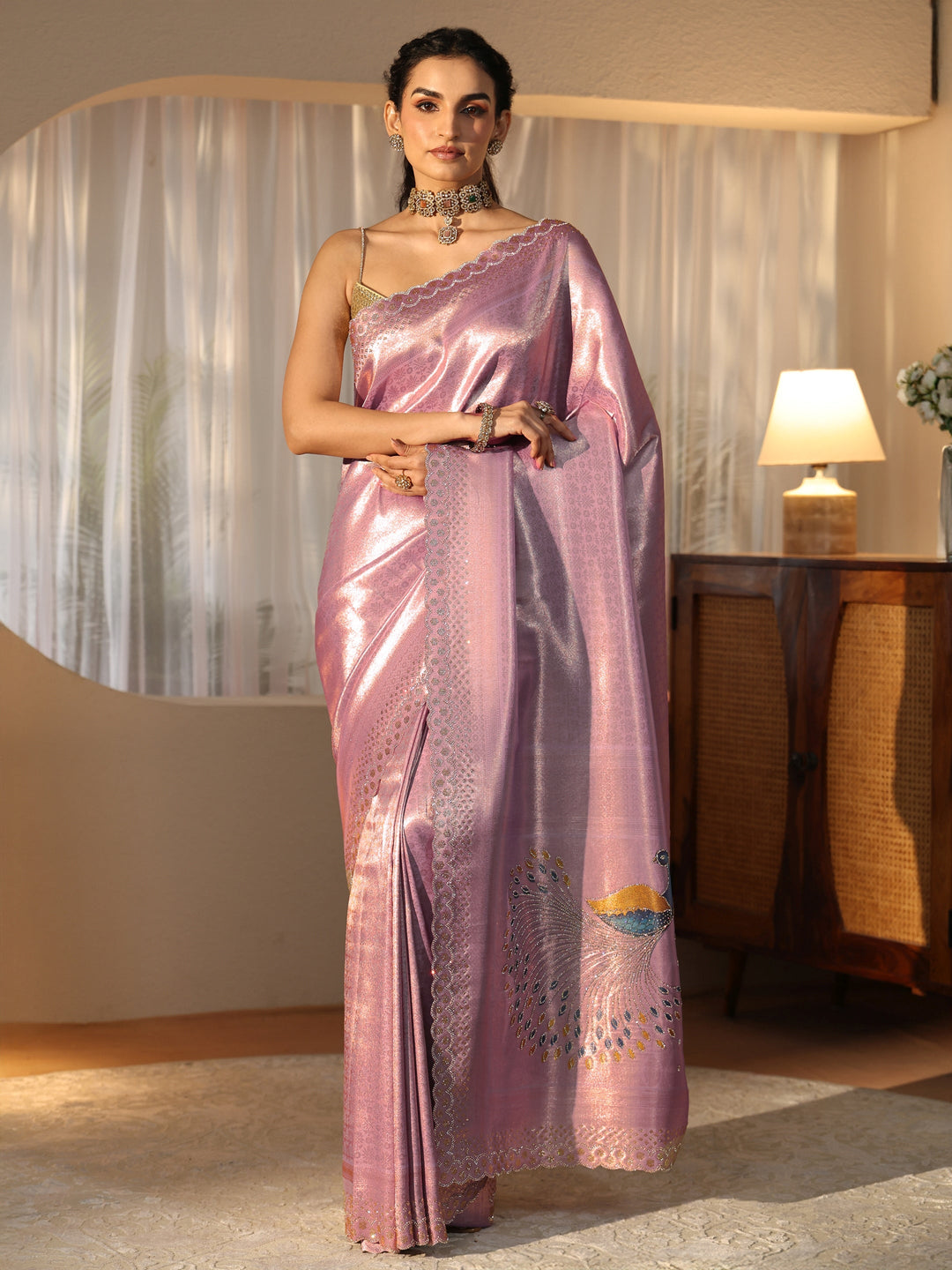 Lavender Silk Blend Saree with Embellished Border 