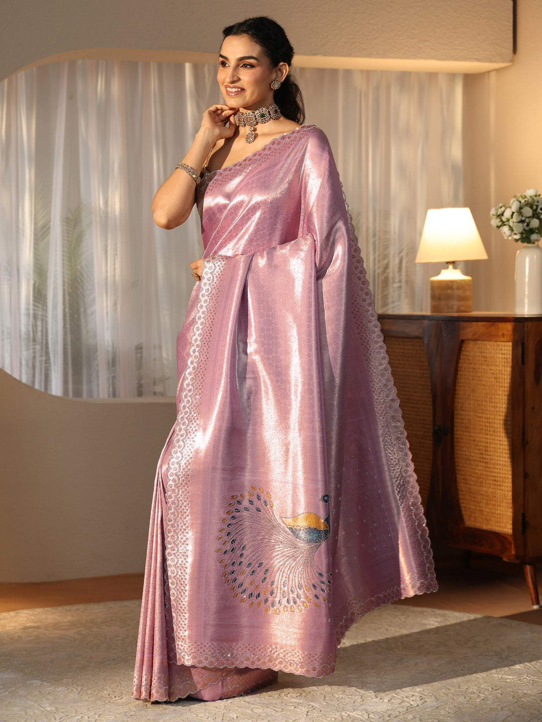  Lavender Silk Blend Saree with Embellished Border 