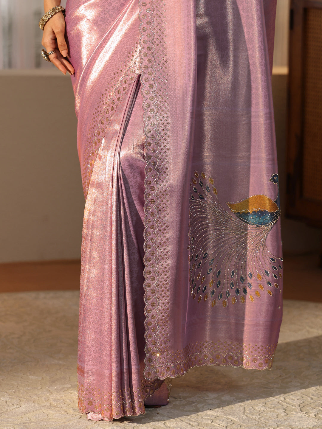  Lavender Silk Blend Saree with Embellished Border 