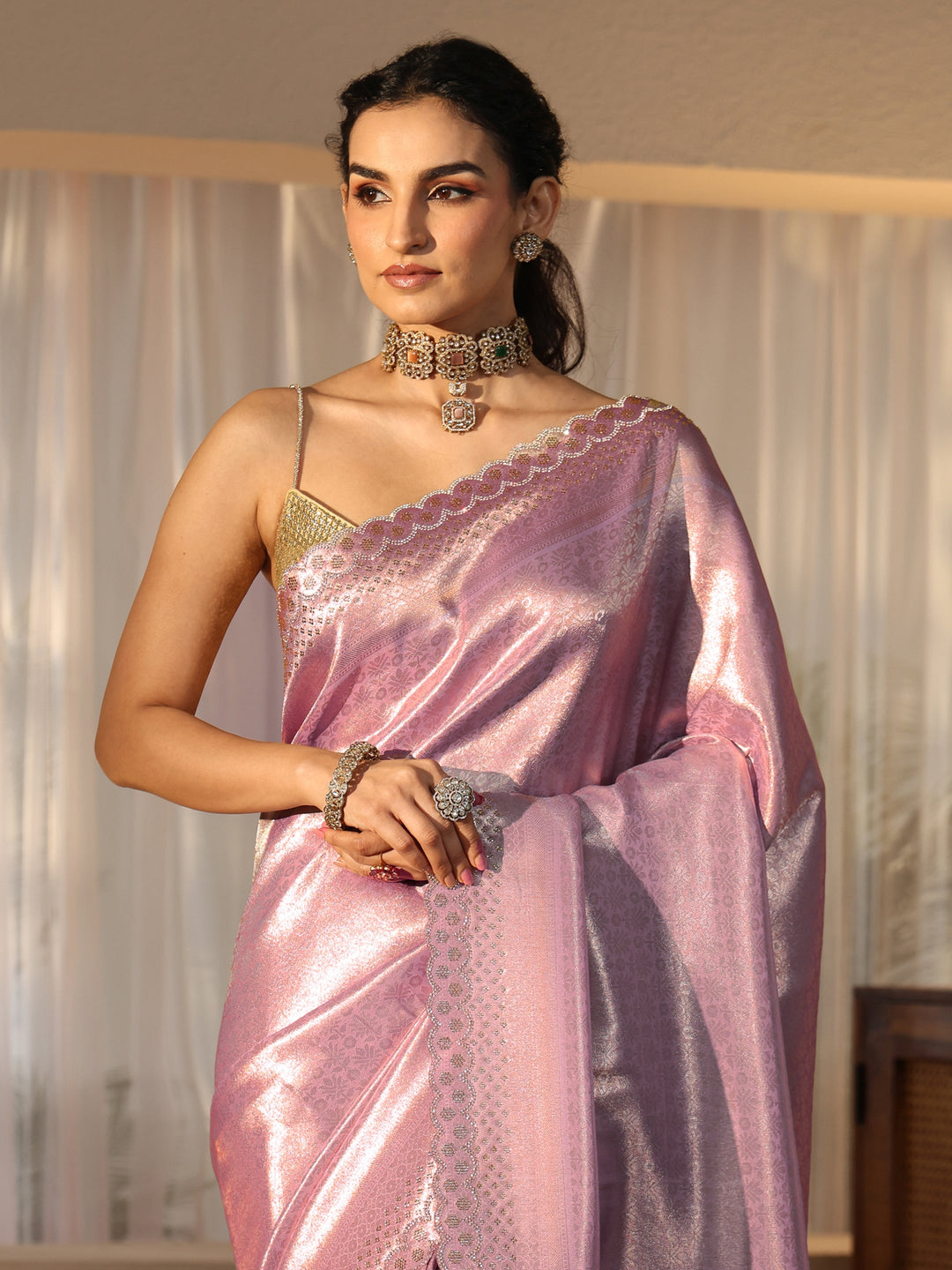  Lavender Silk Blend Saree with Embellished Border 