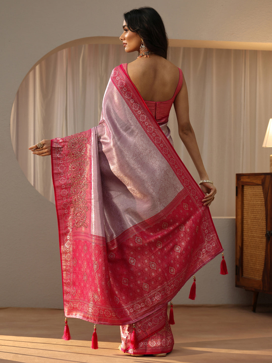  Lavender Silk Blend Saree with Woven Border 