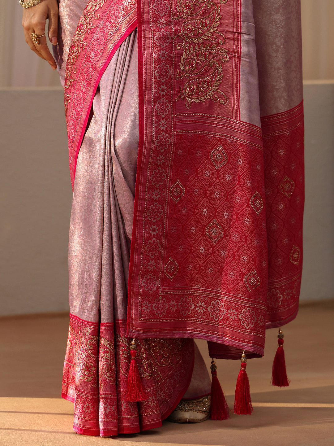  Lavender Silk Blend Saree with Woven Border 