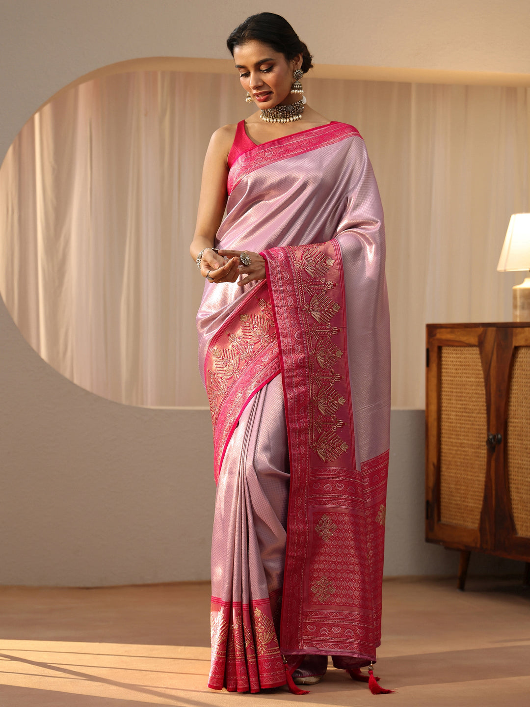 Lavender Silk Blend Saree with Woven Border 