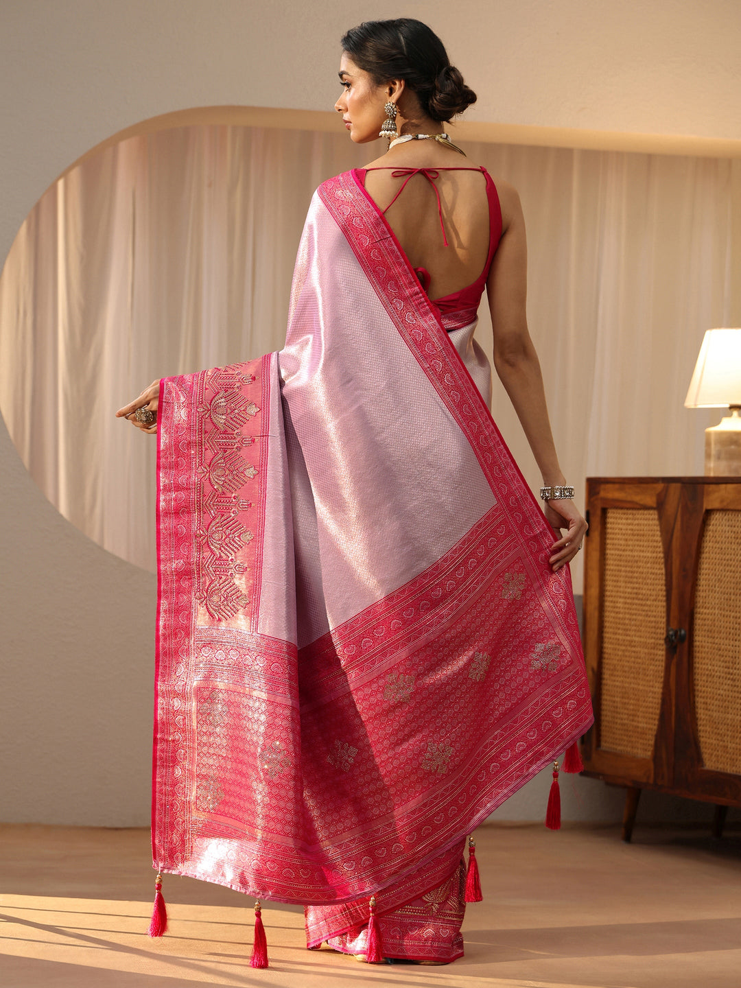  Lavender Silk Blend Saree with Woven Border 