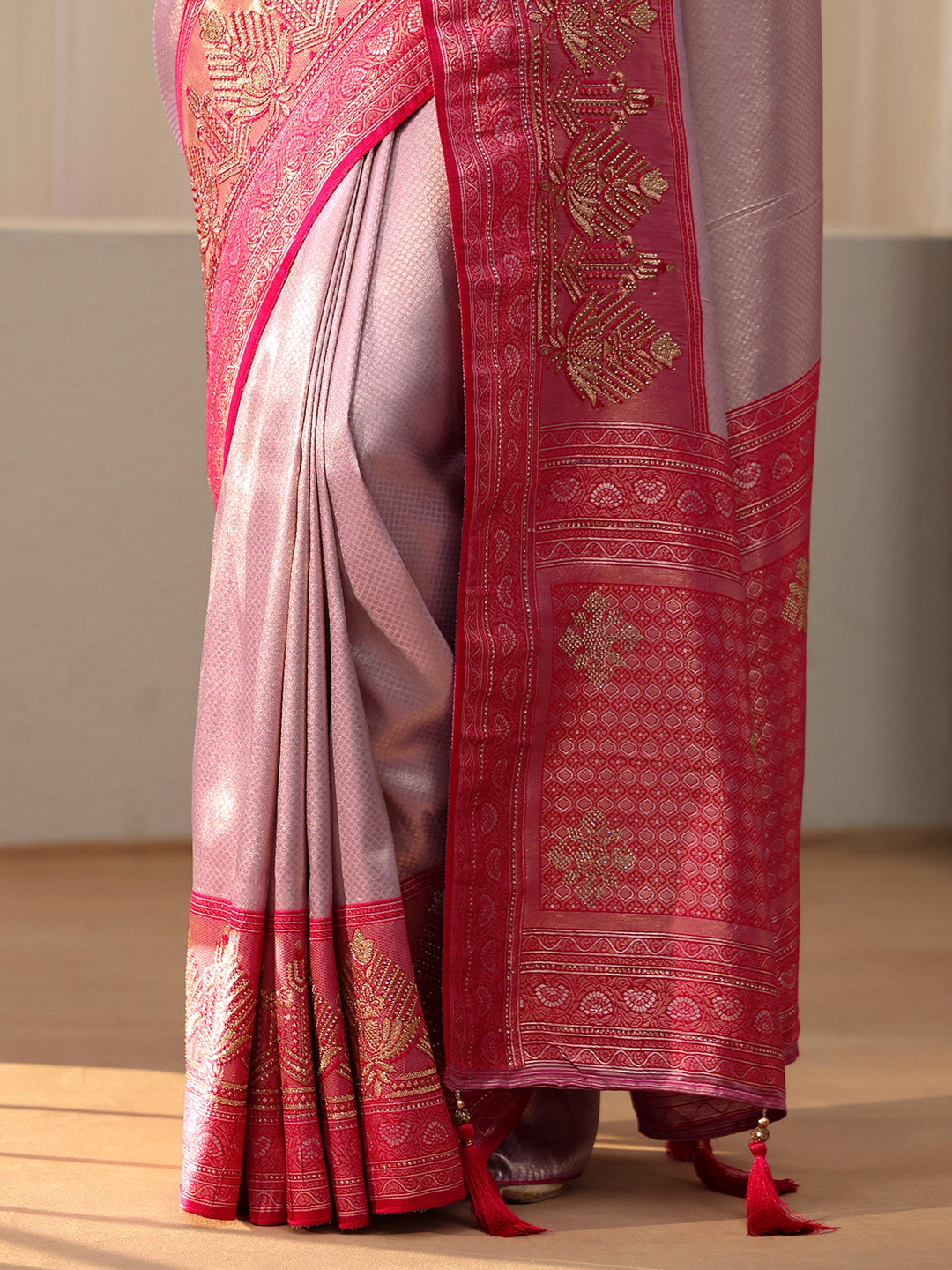  Lavender Silk Blend Saree with Woven Border 