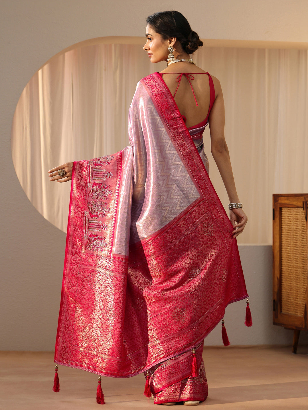  Lavender Silk Blend Saree with Woven Border 