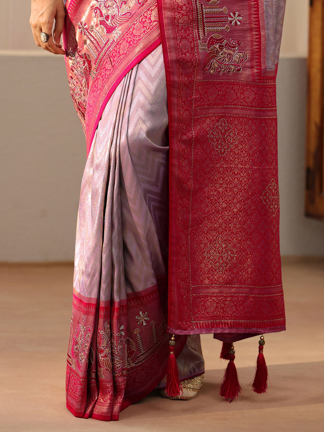  Lavender Silk Blend Saree with Woven Border 