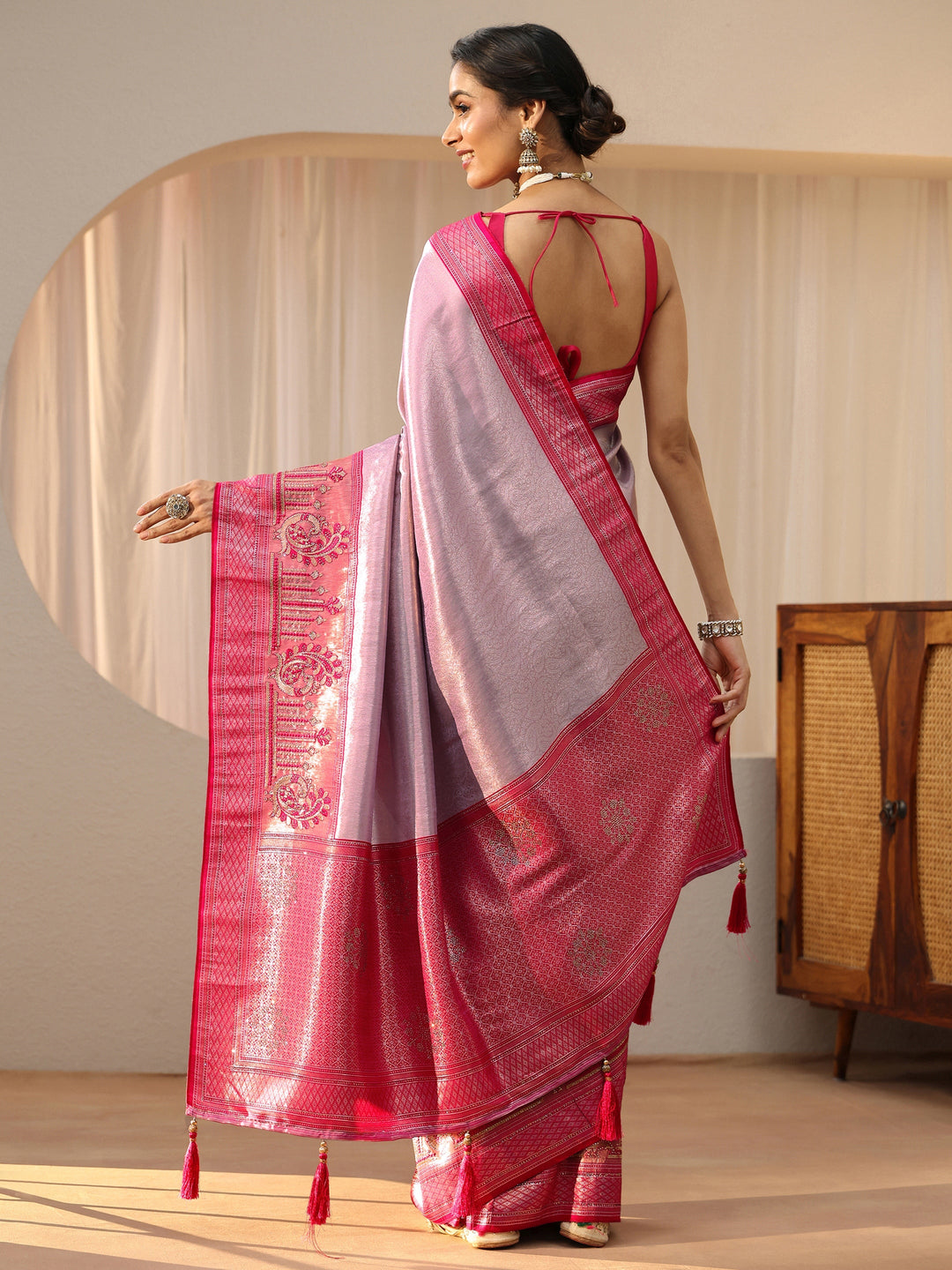  Lavender Silk Blend Saree with Woven Border 