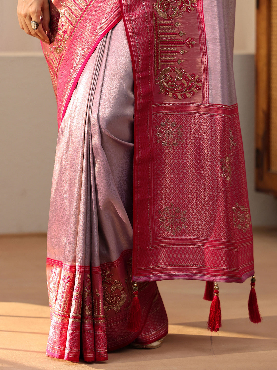  Lavender Silk Blend Saree with Woven Border 