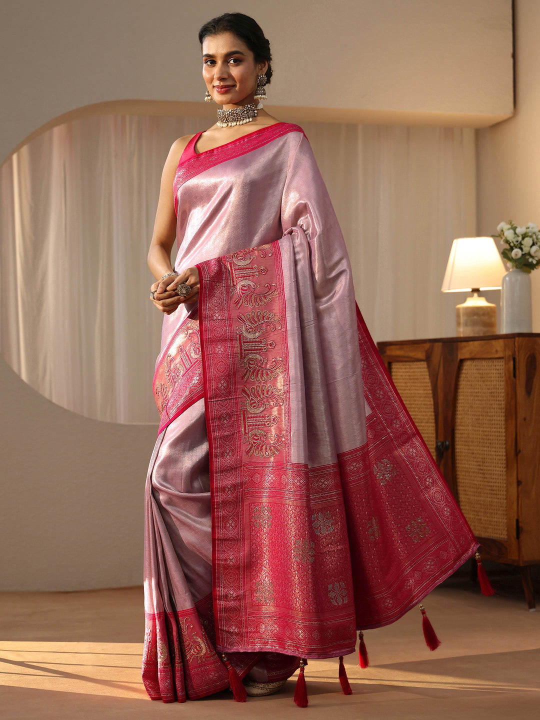  Lavender Silk Blend Saree with Woven Border 