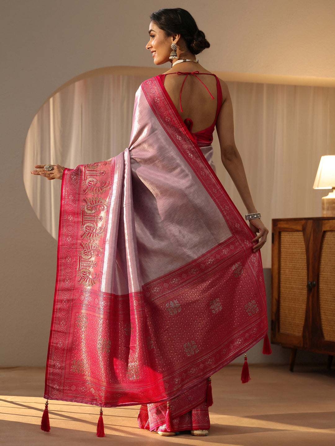  Lavender Silk Blend Saree with Woven Border 
