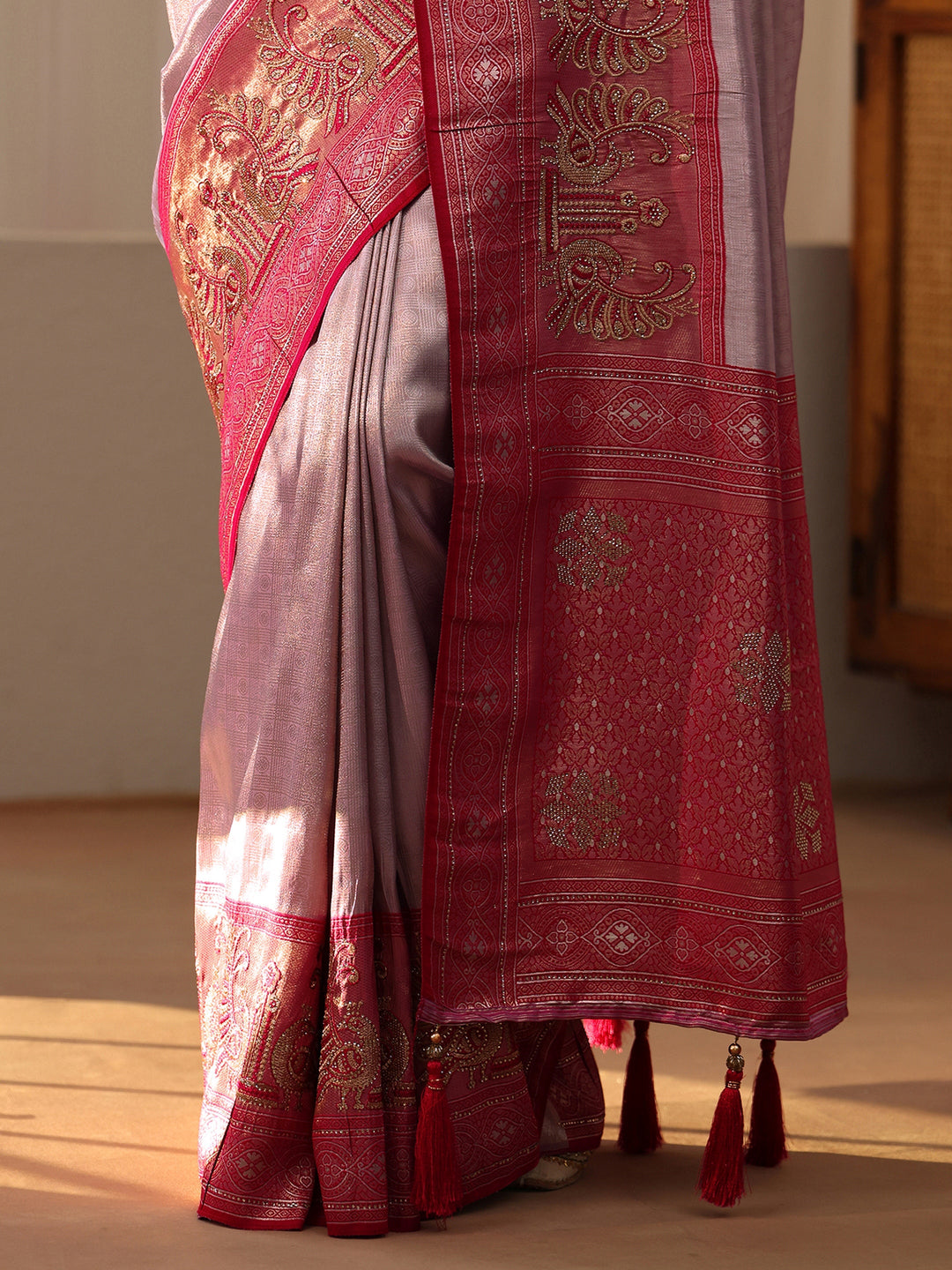  Lavender Silk Blend Saree with Woven Border 