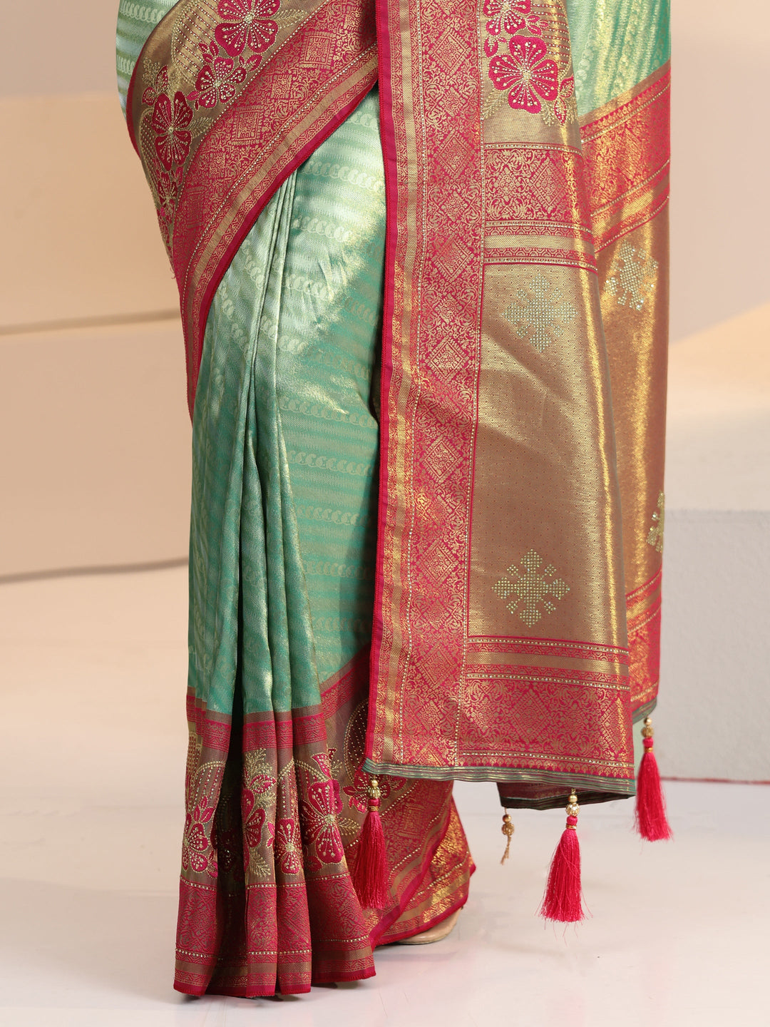  Libas Seafoam Green Woven Design Silk Blend Saree 