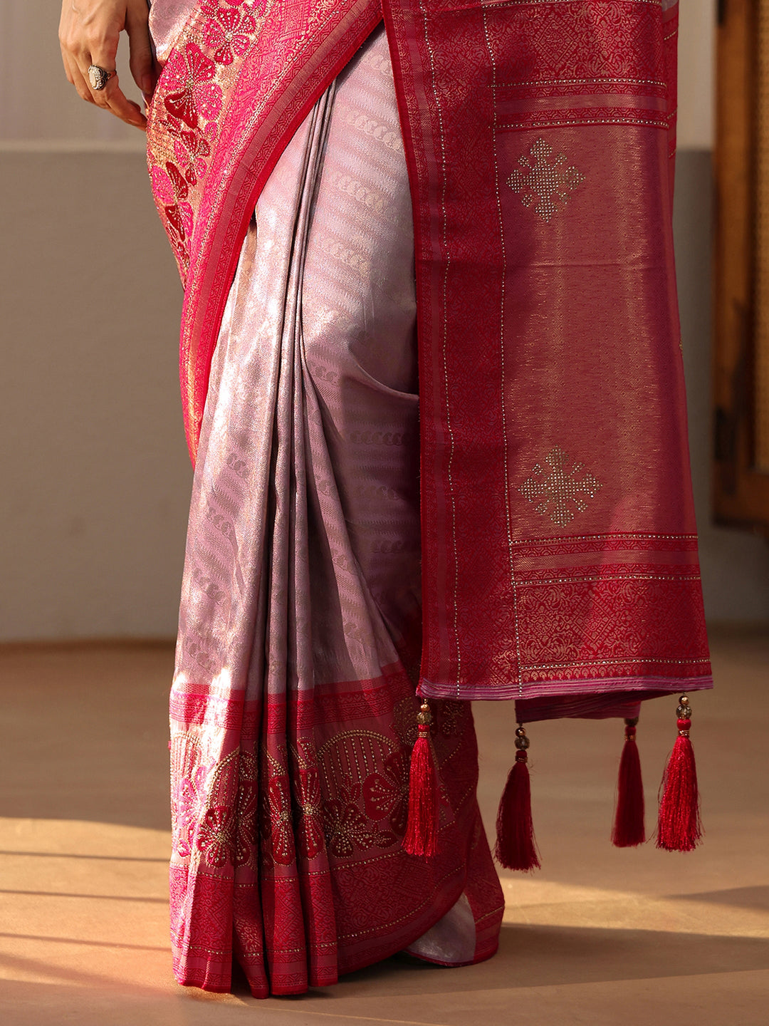  Lavender Silk Blend Saree with Woven Border 