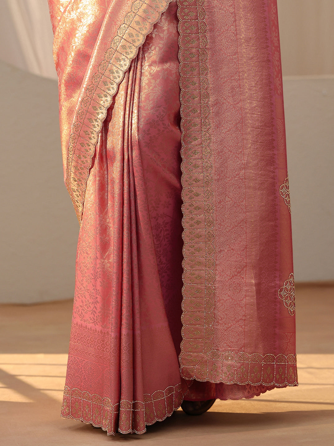  Peach Ethnic Motif Silk Blend Saree 