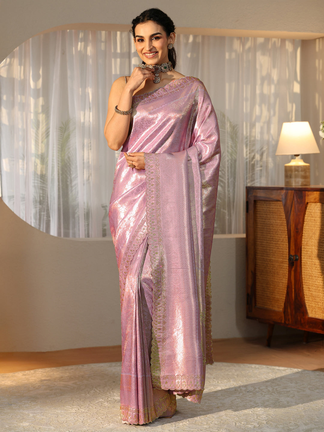  Lavender Silk Blend Saree with Embellished Border 