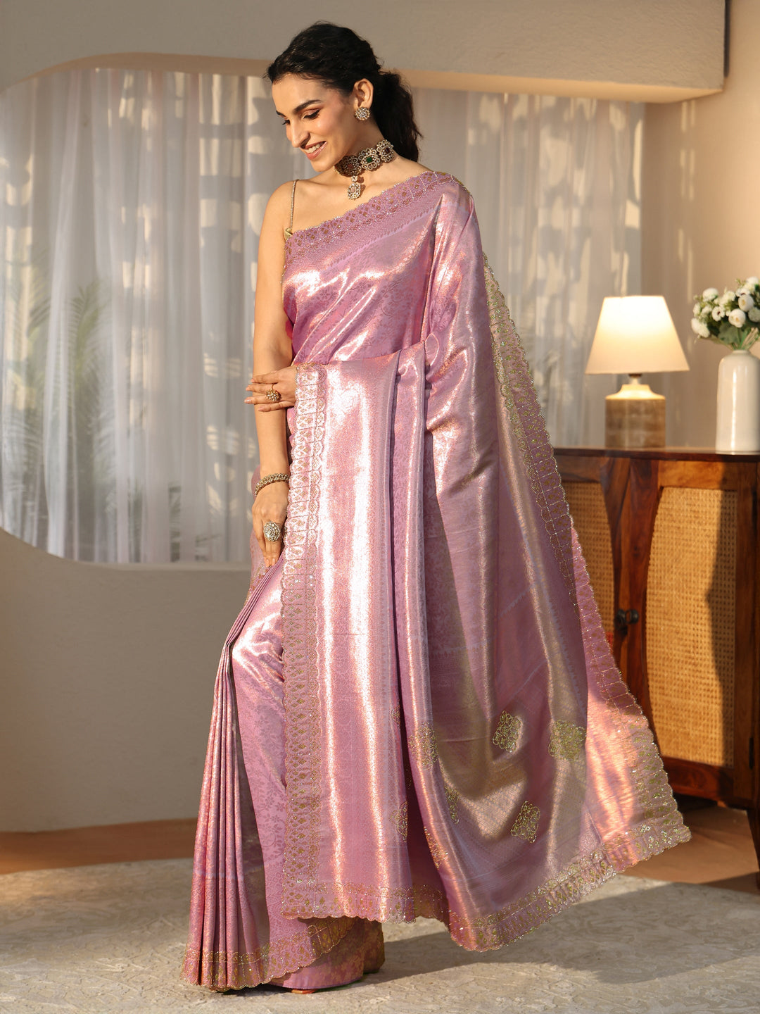  Lavender Silk Blend Saree with Embellished Border 