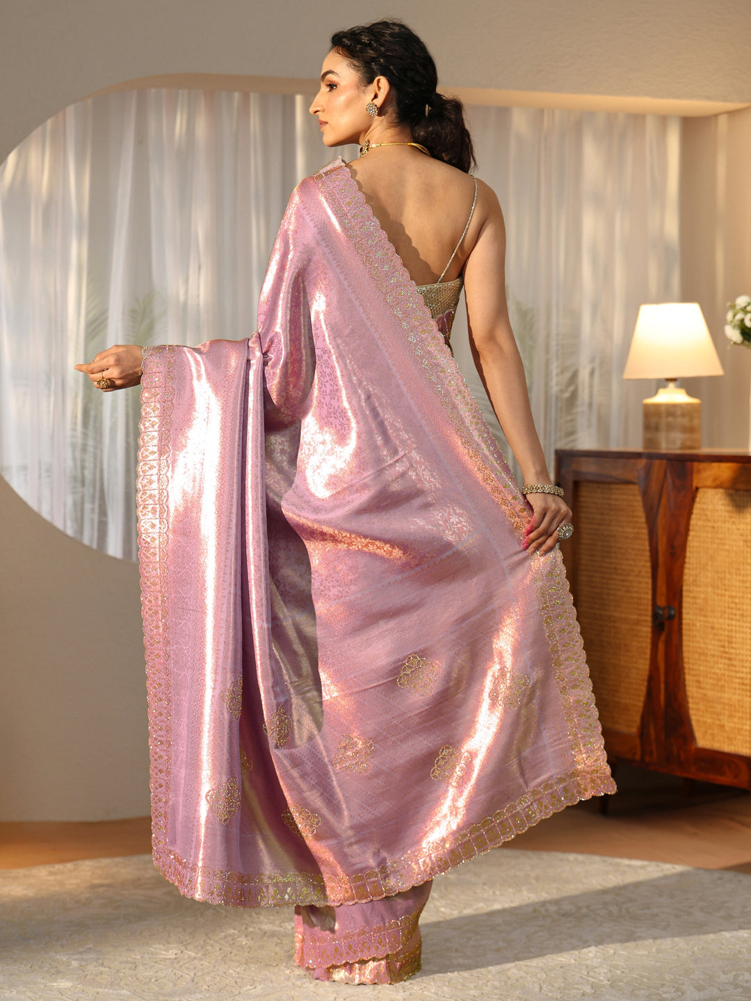  Lavender Silk Blend Saree with Embellished Border 