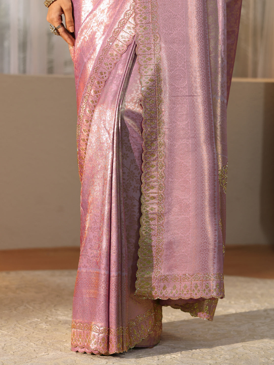  Lavender Silk Blend Saree with Embellished Border 