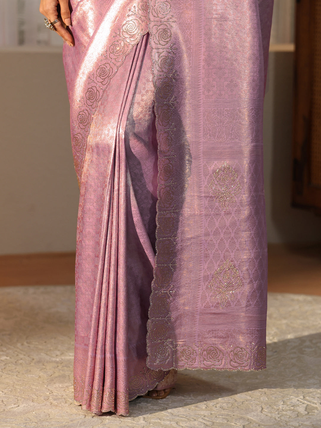  Lavender Silk Blend Saree with Embellished Border 