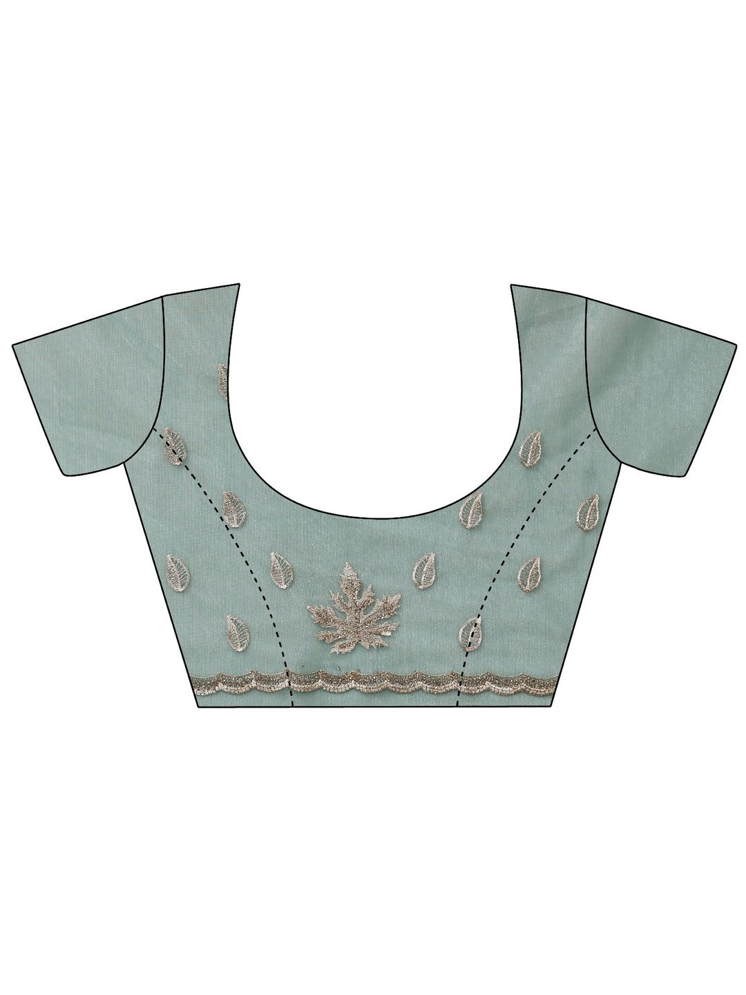  Sage Green Floral Embellished Net Saree 